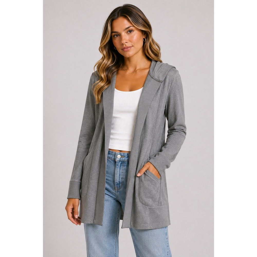 Athleta Uptempo Wrap Cardigan Women M Grey Excellent Hooded Thumbhole Pockets